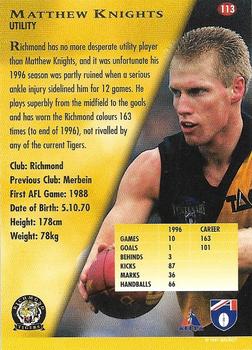 1997 Select AFL Ultimate Series #113 Matthew Knights Back